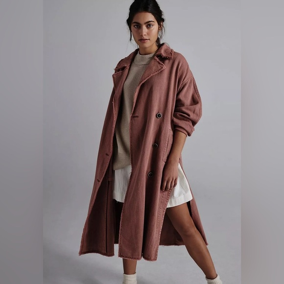 Free People Jackets & Blazers - NEW  FREE PEOPLE  Kelly TRENCH COAT‎ Size M/L Cherry Chai NWT Side Slits Raw Hem
